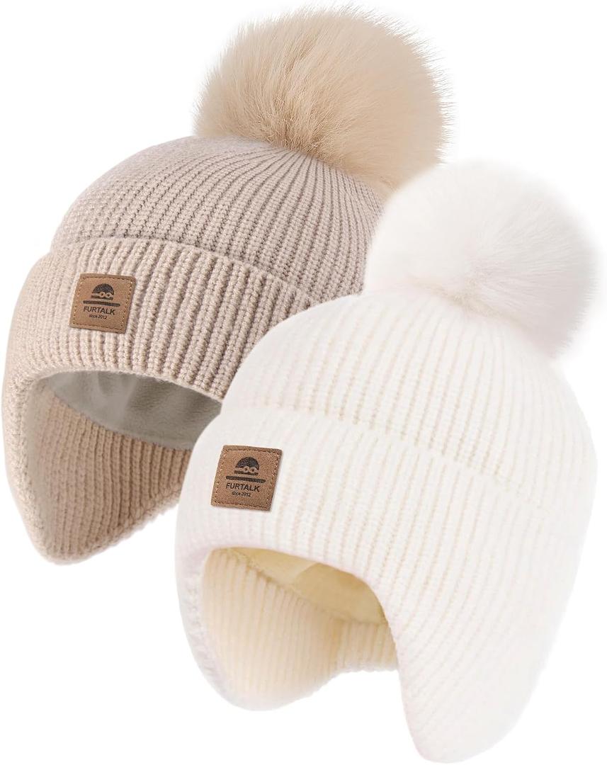 FURTALK Toddler Winter Hat Baby Pom Pom Beanie Boys Girls Kids Knitted Fleece Lined Cap
