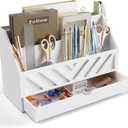SRIWATANA Mail Organizer Countertop, White Desk Organizer with Drawer, Mail Holder with 5 Compartments for Counter, Desk Office Accessories & File Sorter Letter Paper Holder