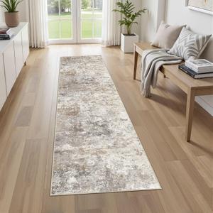 UERMEI 2X8 Washable Runner Rug for Hallway: Soft Neutral Modern Abstract Area Rug - Non-Slip Low Pile Long Throw Indoor Carpet for Kitchen Entryway Kitchen Bedroom Laundry- Brown Grey
