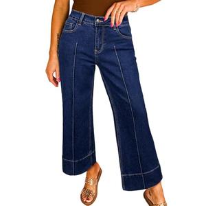 Astylish Women's Stretchy Breathable Straight Wide Leg High Waist Jeans Tummy Control Boyfriend Casual Flare Cropped Ankle Denim Trouser Plus Size Spring Clothes Navy Blue Size 18