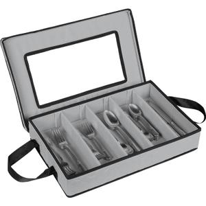 Flatware Storage Case - Durable 5 Compartment Silverware Storage Container Box with Removable Lid and Easy to Carry Handles - Large Capacity Keeps Your Cutlery Organized & Protected - Gray