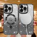 NITITOP Compatible with iPhone 14 Pro Max Case Cute Clear Glitter [Compatible for MagSafe] Plating Heart Sparkle Bling Magnetic Girl Women Electroplated Frame Camera Protection Back Cover - Black