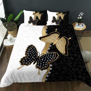 AILONEN Butterfly Duvet Cover Set King Size, Black & White Comforter Cover Set for Kids Girls,Diamond Butterflies Gold Luxury Bedding Sets for Women Room Decor, 1 Quilt Cover and 2 Pillowcases,3PCS