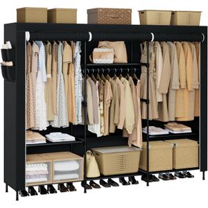 Portable Closet, 81.1 Inch Extra Large Capacity Wardrobe Closet with Cover, Clothes Storage Organizer with Shelves and 3 Hanging Rods, Easy to Assembly, Black PCT133B01