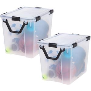 IRIS USA WeatherPro 103 Qt Storage Bins with Lids, 2 Pack, BPA-Free Plastic Gasket Box with Tight Latch and Seal, Stackable Nestable Tote Tub - Clear/Black