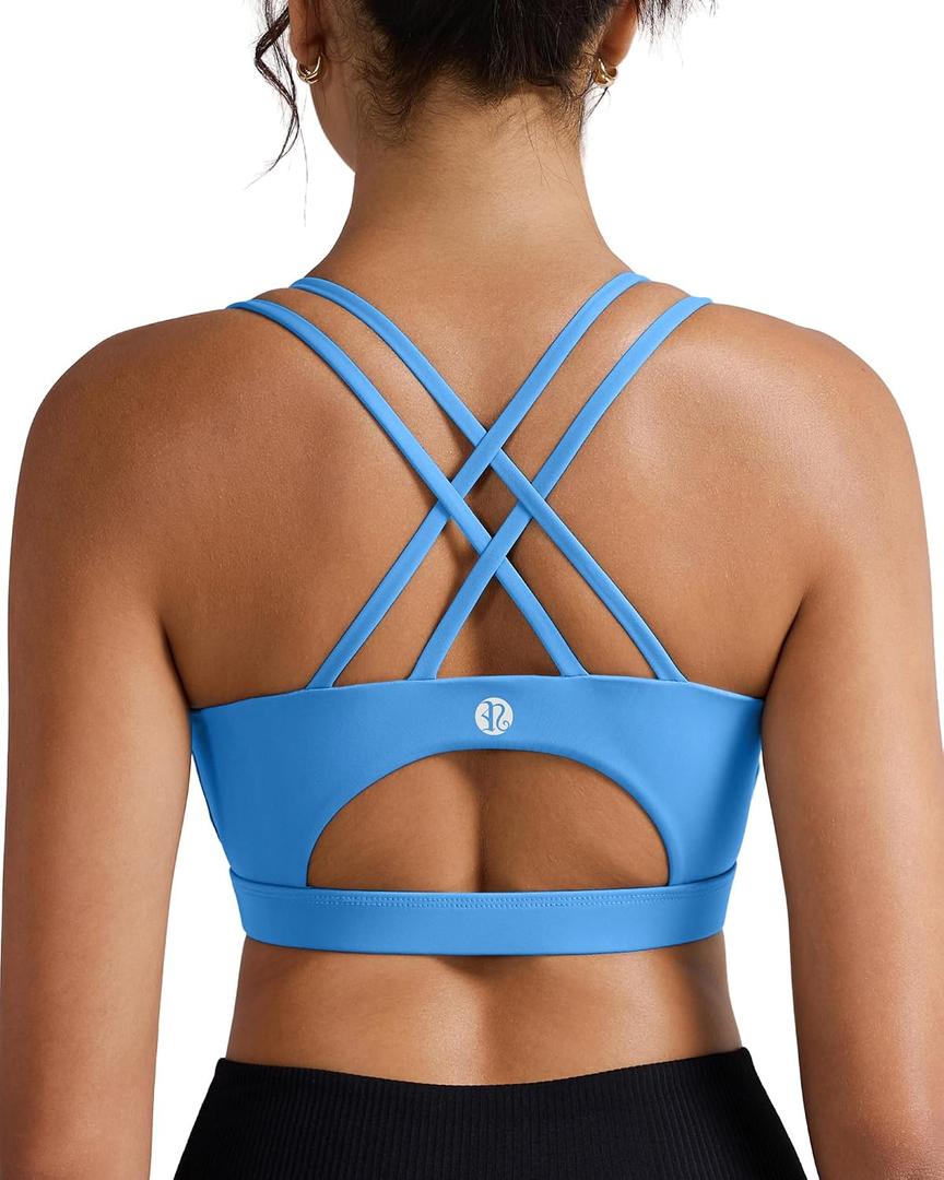 RUNNING GIRL Sports Bras for Women,Padded Sports Bra Tank Top Sexy Crisscross Back High Impact Longline Workout Yoga Bra (Bright Blue, M)