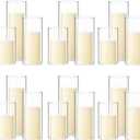 Shihanee 36 Pcs Pillar Candles and Glass Cylinder Vases Tall Cylinder Holders for Pillar Candles Wedding Centerpieces, Total 18 Sets(2.6'' X 4.7'', 5.9'', 7.9'',Clear,Ivory)