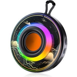 Portable Bluetooth Speaker, Shower Speaker with RGB Lights, HiFi Audio, IPX7 Waterproof, Bluetooth 5.4, Extended Playtime, TF Card Support, Wireless Speakers for Home, Party, Camping, Beach, Travel (Black)