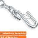 1/4"x24" G30 Safety Chain 3,500lbs S-Hook for Boat Trailer Tow 2PK | Grade 30 alloy steel, galvanized rustproof, spring-loaded S-hook secures boat/RV/truck trailers. WLL 3,500lbs, 24" length