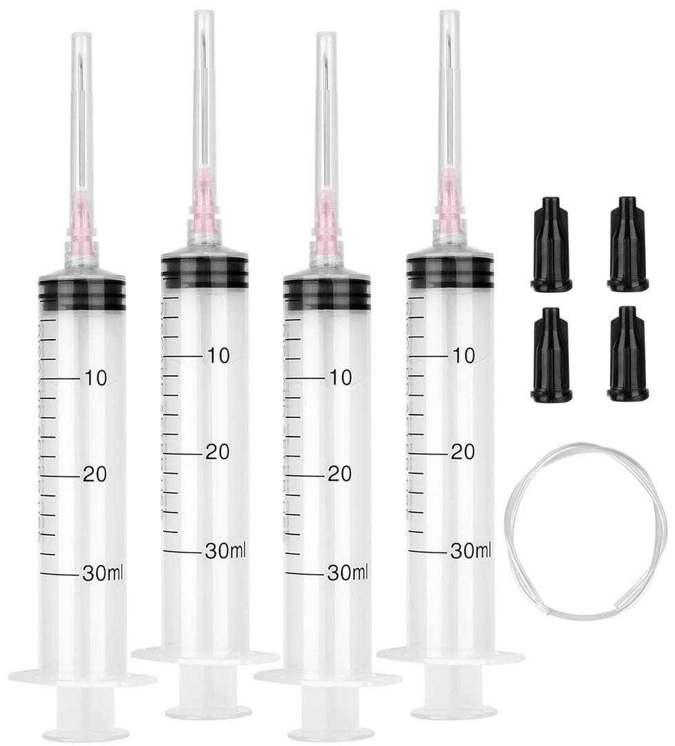 4 Pack 30ml Syringes with Needle 18G 1.5, Sterile Luer Lock Syringe Individually Packaged for Labs, Liquid Measuring,Oil or Glue Applicator