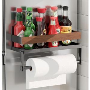 Magnetic Paper Towel Holder for Fridge Walnut Wall Mount Magnet Spice Rack for Kitchen Refrigerator
