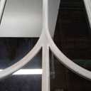 Rustic Wood Mirror - Arched Windowpane, Farmhouse Style with Whitewashed Frame, Perfect for Entryway or Bedroom