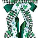 Large St. Patrick's Day Bows for Wreath, 13 x 30 Green Velvet Glitter Shamrock Black White Buffalo Plaid Wreath Bow for Front Door Indoor Outdoor Wall Decoration St. Patrick's Supplies Ornament