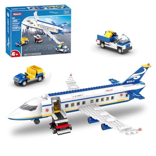 WINGIFT 510 Pcs City Passenger Airplane Building Set, 6 IN1 Plane Building Blocks Toys, STEM Aircraft Bricks with Shuttle Bus, Baggage Truck,Airplanes Model Toys Gifts for Adults Boys Girls Age 6-12+