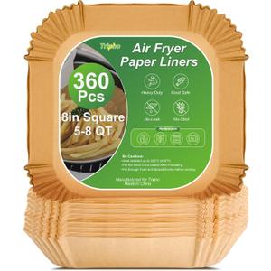 360 Pcs 8 Square Unbleached Heavy Duty Air Fryer Paper Liners Disposable, Non-Stick & Non-Leak Parchment Paper Liners for Airfryer Basket, Deep Fryer Parts & Accessories
