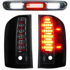 LED Tail Lights + 3rd Brake Light Fit for Chevy Silverado 1500 2500 HD 3500 HD 2007-2014, for GMC Sierra 3500 HD 2008-2014 with Dual Wheel Only, Chrome Housing Smoke Lens