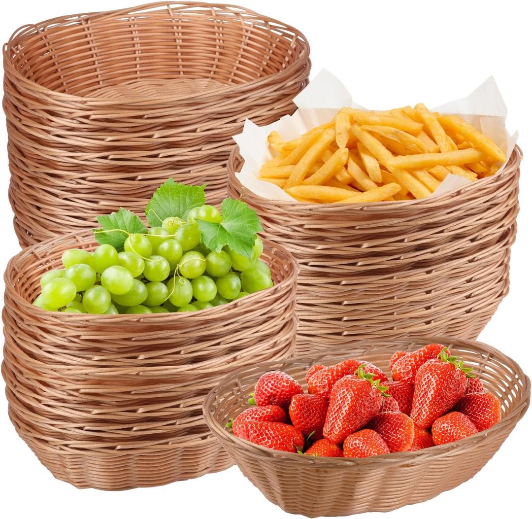 Oval Wicker Baskets - Bulk, 27 Pack, Bread & Gift Baskets, Durable, Home & Restaurant Use
