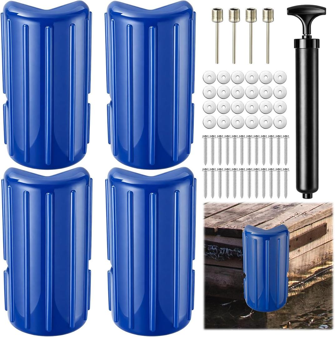 Timtin 4 Pack Dock Bumpers Dock Corner Bumper Fender Inflatable Marine Corner Protection UV Resistant PVC Stainless Steel Mounting Hardware with Pump 8" x 16" for Edge Straight Protect Boat