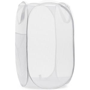 Handy Laundry Collapsible Mesh Pop Up Hamper with Wide Opening and Side Pocket - Breathable, Sturdy, Foldable, and Space-Saving Design for Clothes and Storage (White)