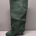 Knee High Boots Wide Calf Women Long Suede Square Toe Bootie Tall Cute Slouchy Fashion Boots Ladies Fall Booties (10.5, Dark Green)