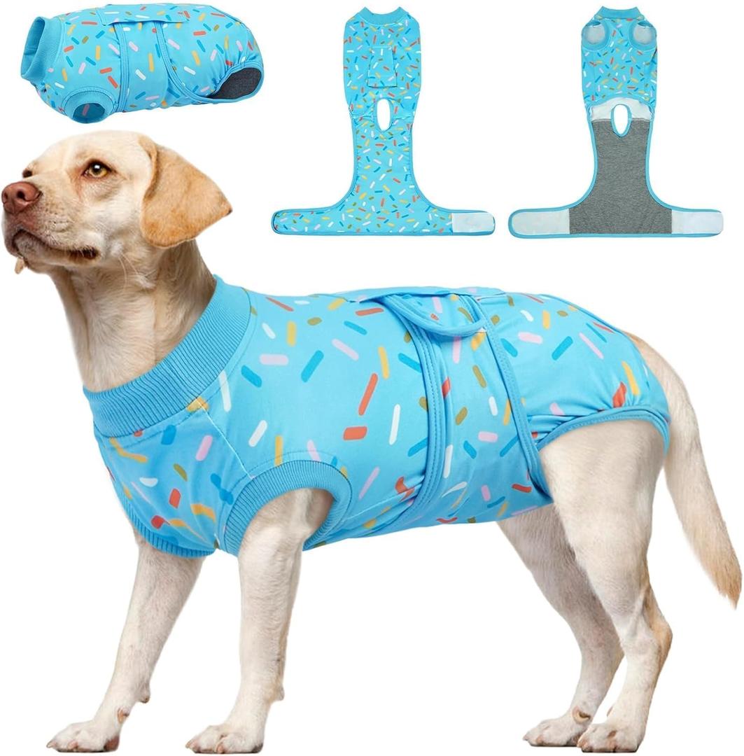 Kuoser Dog Surgery Suit, Dog Surgery Suit Male Neuter, Comfy Puppy Recovery Suit Doggie Onesie, Post-Op Onesie for Female & Male Dogs, Soft Protective Wear, BlueRibbon, Large ((Back:16.1-20.1'', Weight:23-48 Lb))