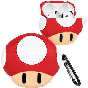 Boaretiu for Airpods 4 Case 2024 Cute Cartoon Kawaii  Funny 3D Soft Silicone Mushroom Design Cover with Carabiner Stylish for Boys Girls Teens Women for Air pods 4