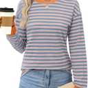ANRABESS Long Sleeve Shirts for Women Striped Crewneck Loose Fit Tunic Tops 2025 Fall Color Block T-Shirt, M