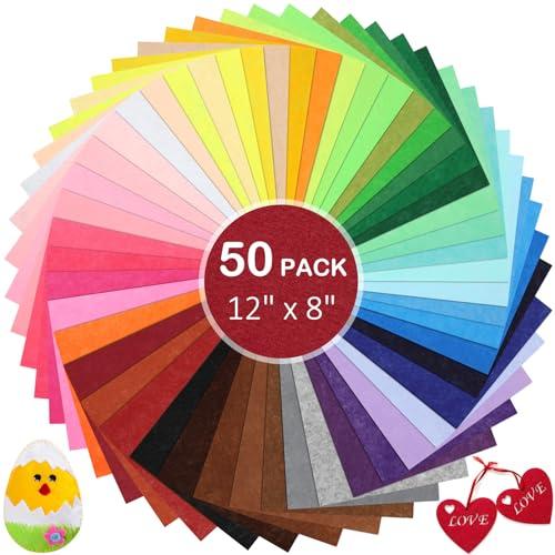 KaKaPops Thin Felt Fabric Sheets, Assorted Colors Stiff Felt Sheets for Crafts DIY Patchwork Sewing Projects Decoration (Stiff 50 Colors, 8×12 inches)