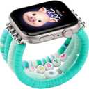 Beaded Bracelets Compatible with Kids Apple Watch Band  44mm 45mm 46mm 49mm, Cute Stretchy Strap for iWatch Series 10 9 8 7 6 5 4 3 SE SE2 for Girls Boys and Small Wrists (Teal)