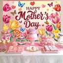 Happy Mother's Day Backdrop 7x5FT Tulip Butterfly Mothers Day Photography Background Best Mom Ever Party Decorations Supplies Photo Props