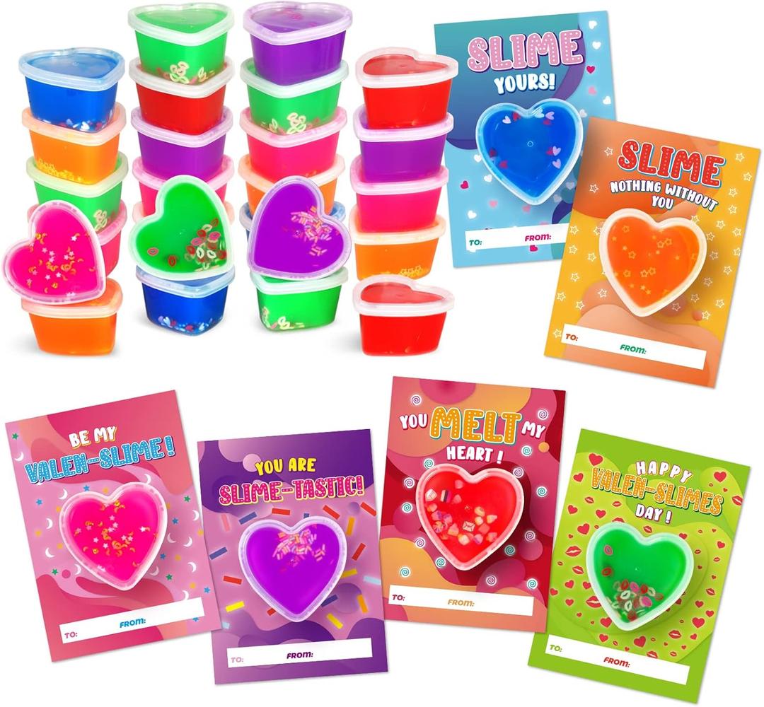 Shemira Happy Valentine's Day Kit, 30 Valentine's Day Cards and 30 Heart Shaped Slime