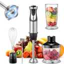 5-in-1 Hand Immersion Blender, 1000W Handheld, Copper Motor Stainless Steel Blade Stick, Mixing Beaker, Food Processor, Whisk, Milk Frother for Smoothies Puree Baby Food (Black)