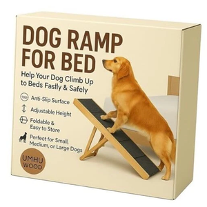 UMHUWOOD Dog Ramp for Couch, Bed, and Car  Adjustable, Portable, Foldable, Non-Slip Wooden Pet Ramp for Small, Medium, and Senior Dogs and Cats  Up to 19.5" High