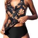 ZAFUL 2025 Swim Suits for Women Tankini Tummy Control Swimsuits Bathing Suit Two Piece Swimsuit Split Neck Bathing Suits (X-Large, Coral Floral)