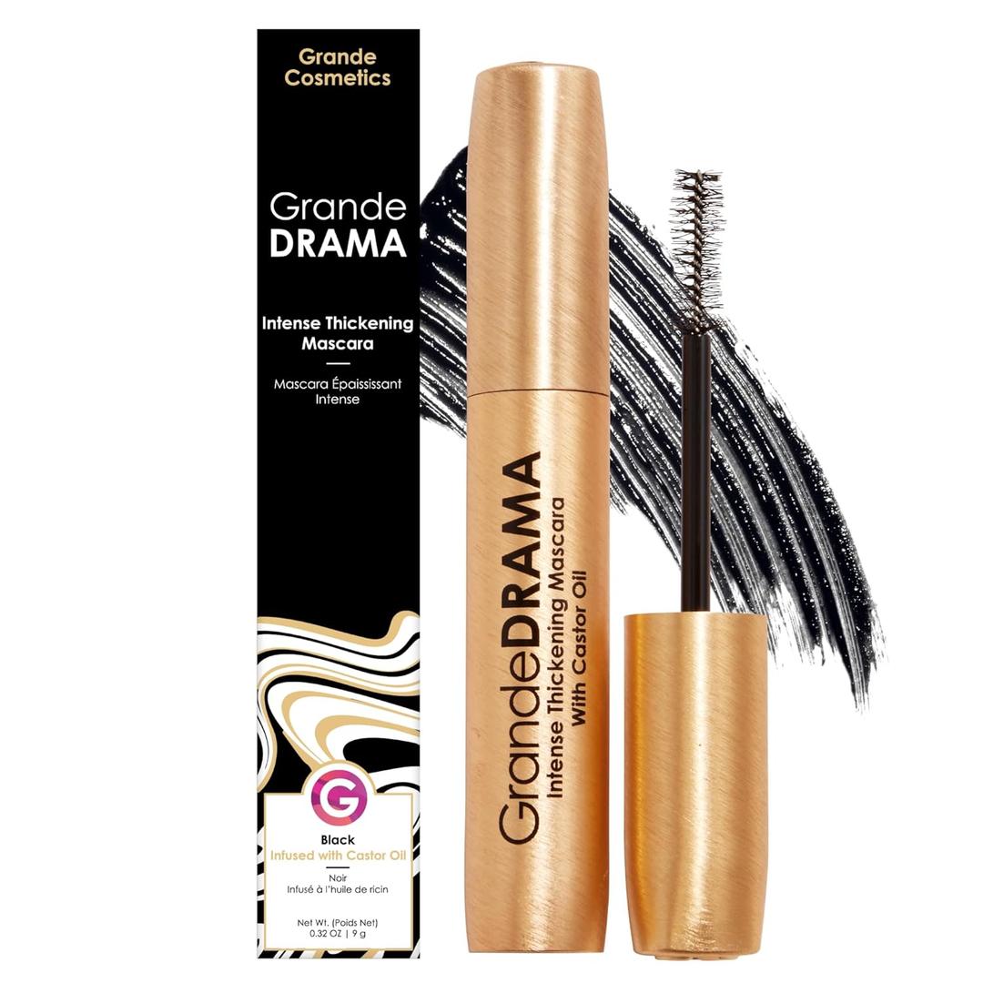 Grande Cosmetics GrandeDRAMA Intense Thickening Black Mascara with Castor Oil, Volumizing, Conditioning, Buildable formula (0.32 oz)