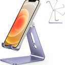 OMOTON Adjustable Cell Phone Stand, C2 Aluminum Desktop Cellphone Stand with Anti-Slip Base and Convenient Charging Port, Fits All Smart Phones, Haze Purple
