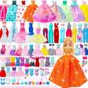 56 Pcs Doll Clothes and Accessories,2 Wedding Gowns 2 Evening Dresses 6 Fashion Dresses 4 Set Casual Outfit Top and Pant 2 Swimsuit,20 Hanger 10 Shoe 10 Accessories Toys for Girls Kid Gift