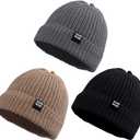 JANGANNSA Simple Knitted Baby Beanie Hip-Hop Boys Winter Hat Toddler Kids Bonnet for Girls 0-5Y (0-6 Months, Black+khaki+gray)