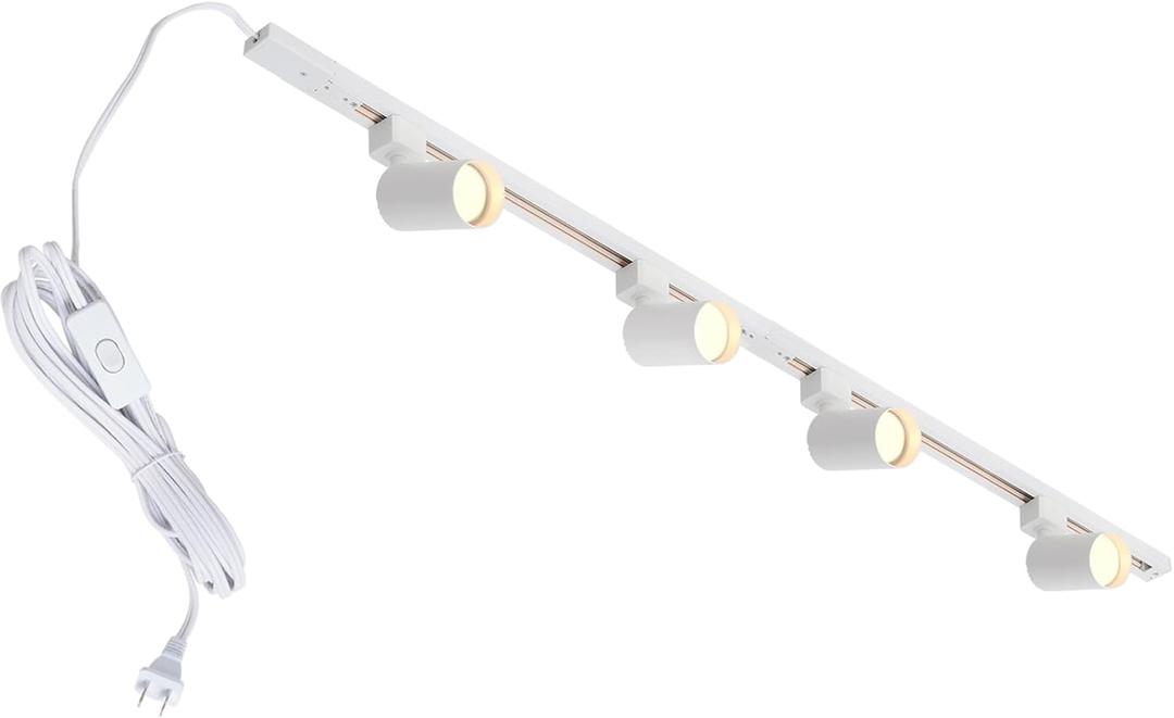 Plug in Track Lighting with Power Cord, 4-Light GU10 Track Lighting Kit with Track Rail, Modern Kitchen LED Track Lighting Fixtures Ceiling Wall Spot Light, 13FT Plug Cord, White (No Bulbs)