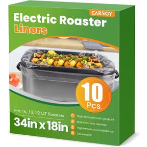CAREGY Electric Roaster Liners 34 x 18 Inch 10 Counts Disposable Roaster Liners Fits 16, 18, 22 Quarts Roasters, Roasting Oven Liners Cooking Bags for Immediate Cleanup