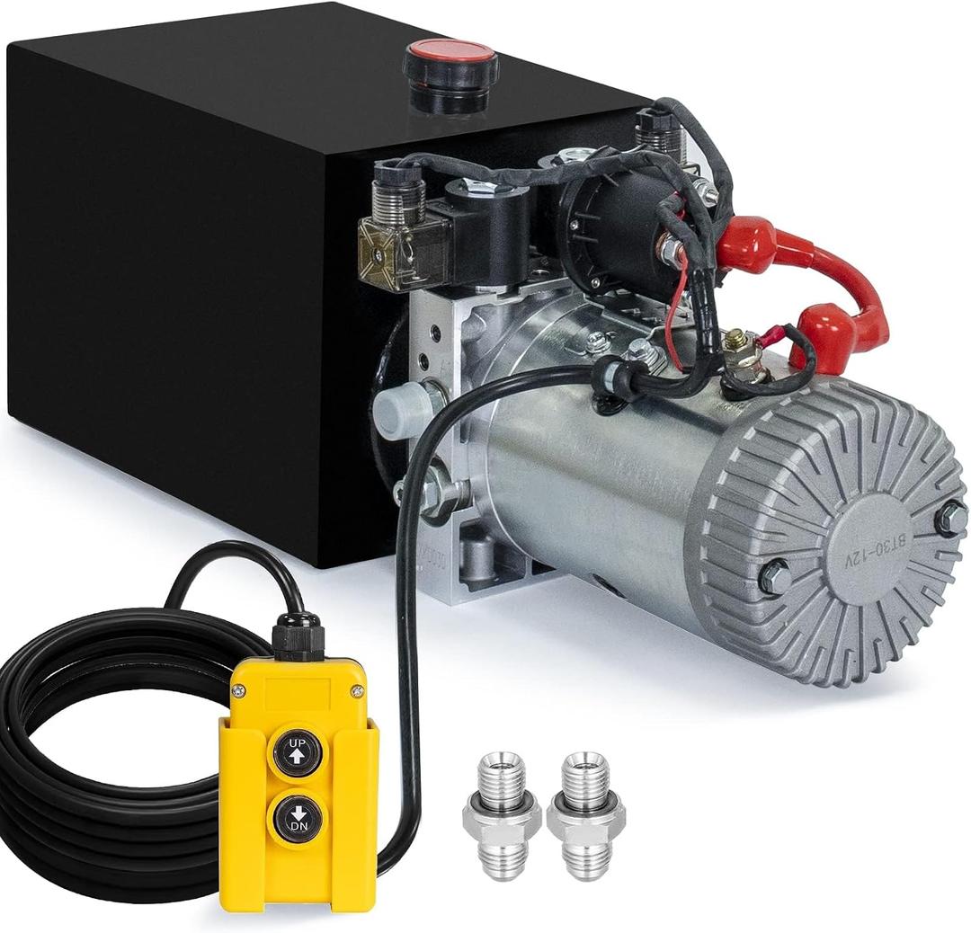 DC HOUSE Electric Hydraulic Pump Unit Metal Reservoir for Dump Trailer (Double Acting 10 Quart)