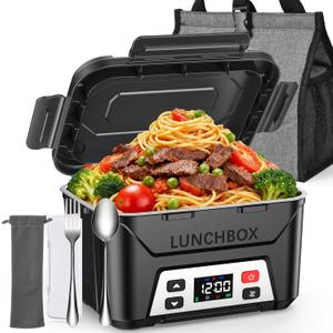 EAST OAK Cordless Electric Lunch Box for Adults, Battery Powered Heated Lunch Box for Work, Travel, 5.5 Cups Rechargeable Self Heating Food Heater, Memory Function & Automatic Keep Warm, Classic Black