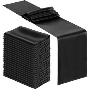 Bencailor 24 Pcs Satin Table Runner Bulk 12 x 108 Inches Long Table Runners Bright Smooth Fabric Tablecloth for Wedding Banquet Birthday Holiday Graduation Party Decorations, (Black)