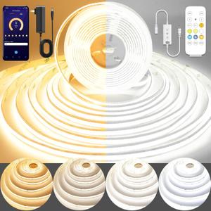 COB LED Strip Light,CCT Dimmable Strips Light,2700K-6500K,9.84ft/3m,8mm Wide,CRI90+ 24V LED Strips Kit with Bluetooth APP Control/Music Mode,for Bedroom,Kitchen,DIY Lighting