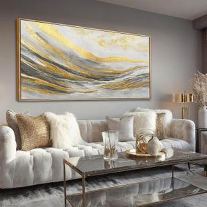 Artexist Abstract Wall Decor Modern Canvas Poster Gold Foil Wood Wall Art 24"x48" Pictures for Bedroom Wall Posters for Dining Room Area
