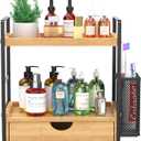 LEMIKKLE Bathroom Counter Organizer with Basket, Bathroom Organizers and Storage,Skincare Organizers for Vanity,Storage Organizers for Bathroom, Kitchen, Dresser (Light Brown with Drawer)