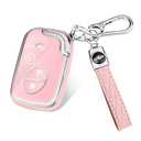 Key Fob Cover for Lexus with Keychain, TPU Key Case Protection Compatible with 2009-2015 Lexus RX350 RX450 GX460 LX570 CT200h ES350 GS300 GS430 GS450h GS460 IS250 IS350 LS460, 4 Button (Silver/Pink)