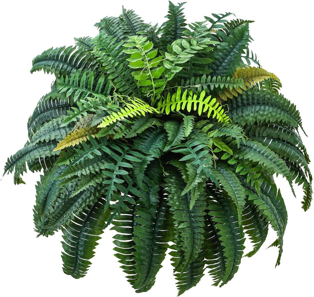 Giegxin 1 Pack 49''/95 Leaves Artificial Ferns for Outdoors, Large Fake Boston Ferns Bush, Realistic UV Resistant Faux Silk Plants for Porch Patio Hanging Garden Balcony Office Living Room Decor