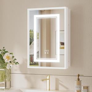 16x24 White Led Medicine Cabinet Mirror for Bathroom Tempered, 3-Color Stepless Dimming Recessed Lighted Medicine Cabinet with Mirrored Defog, Mirror with Storage and Outlets