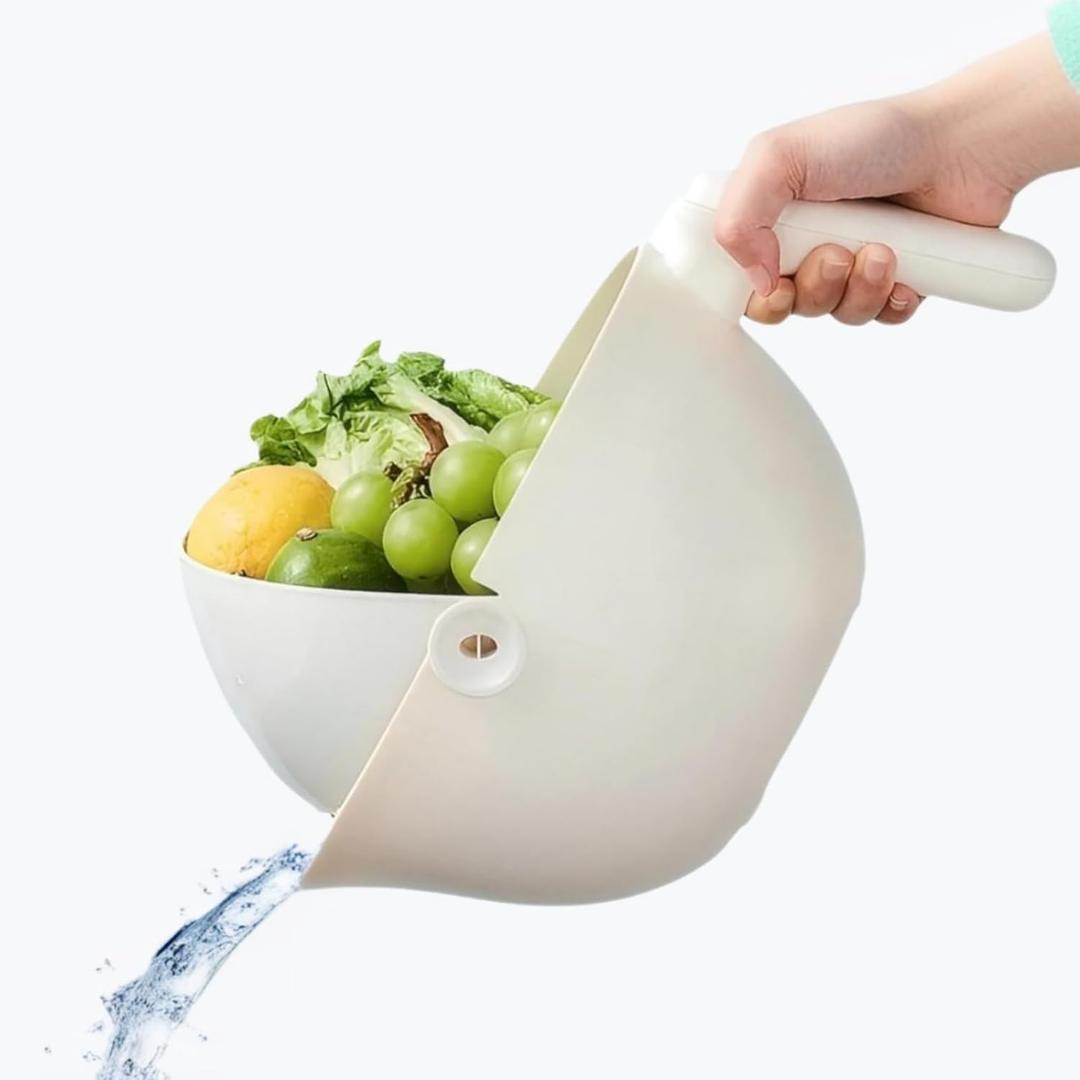 2-1 Colander for Kitchen-washing bowl for food-fruit -fruit and vegetable washing bowl(Cream White)